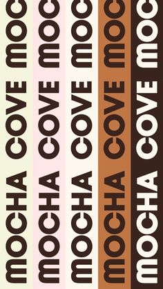 an image of the words cocoa in different colors and sizes on a striped background with black, white, brown, and pink stripes