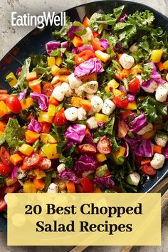 a plate filled with salad and the words 20 best chopped salad recipes on top of it