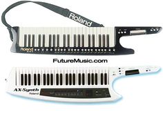 an electronic keyboard with a lanyard attached to the front and back sides, both in black and white