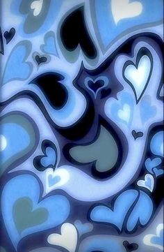 an abstract blue and black background with hearts