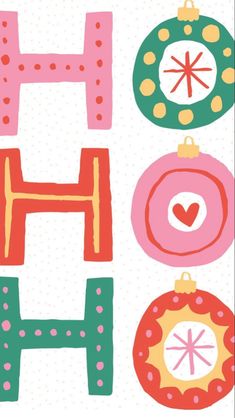 the letter h is made up of different shapes and sizes, including christmas ornaments with dots on them