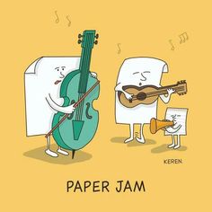 two cartoon characters are playing music on the same instrument and one is holding a paper