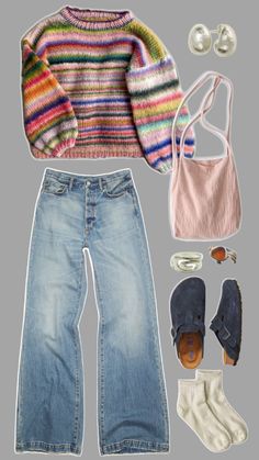 an assortment of clothing and accessories including shoes, sweaters, mittens, slippers