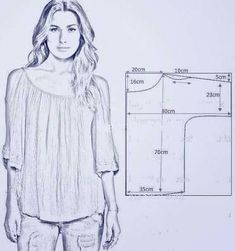 a drawing of a woman standing in front of a blueprinted wall with measurements