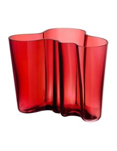 three red glass vases sitting next to each other