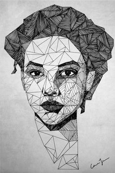 a drawing of a woman's face made out of triangles