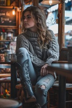 Winter Fall Outfits Women, Casual Cozy Fall Outfits, Southwest Outfits Women, Large Sweater Outfits, Womens Winter Boots Outfits, Sweater And Boots Outfit, Country Style Clothes, Winter Outfits Boots, Colorado Cowgirl