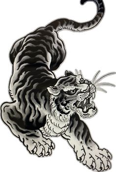 a black and white drawing of a tiger