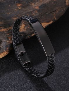 Black Bracelets For Men, Bracelets For Boys, Boys Bracelet, Bracelet For Boys, Guy Jewelry, Black Silver Bracelet, Trendy Silver Jewelry, Gift Me, Mens Bracelet Black