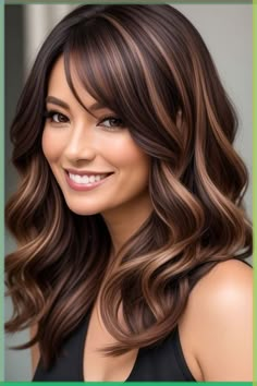 Black Hair With Strawberry Highlights, Carmel Highlights On Brown Hair Layers, Spring Hair Colors 2024, Low Lights For Brown Hair Medium Length, Highlights For Latinas, High Contrast Hair Color Ideas, 2024 Summer Hair Color Trends For Women, Dark Red With Highlights, Highlight On Dark Brown Hair