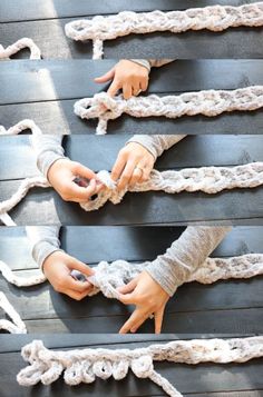 two hands are pulling up the rope on top of another hand that is holding something