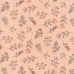 a pink background with leaves and berries on it