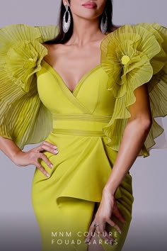 Ruffle Designer Dress, Fouad Sarkis, Social Calendar, Mnm Couture, Evening Gowns With Sleeves, Unique Prom Dresses, Ruffles Fashion, Dress Order, Mermaid Skirt