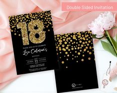 a black and gold birthday party with pink flowers