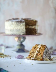 Pistachio Carrot Cake with Cream Cheese Frosting. Carrot Cake With Cream Cheese, A Slice Of Cake, Pistachio Cream, Slice Of Cake, Pistachio Cake, With Cream Cheese Frosting, Almond Cakes, Piece Of Cake