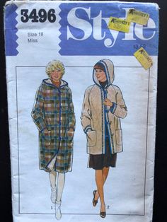 a woman's coat and jacket sewing pattern, with hoodie on the back