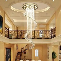 #Foyer Chandelier #Home decoration #Entryway Lights #High ceiling chandelier #Spiral Crystal Chandelier #Raindrop chandelier 2 Story Foyer Chandelier, Large Entryway, Foyer Staircase, Entryway Chandelier, Crystal Light Fixture, Crystal Room, Foyer Chandelier, Stainless Steel Lighting, Loft Design