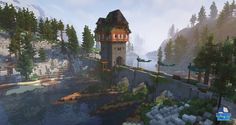 Minecraft Medieval Bridge, Minecraft Medieval Castle, Medieval Bridge, Minecraft Medieval House, Minecraft Tree, Castle Medieval, Fantasy City Map, Minecraft Structures, Build Inspiration