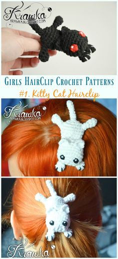 crocheted hair clips with the words girls'hairclip crochet patterns