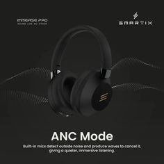 anc mode wireless headphones with mic and volume control for music players, black