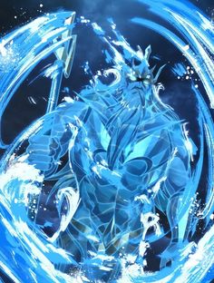 an anime character is surrounded by blue water