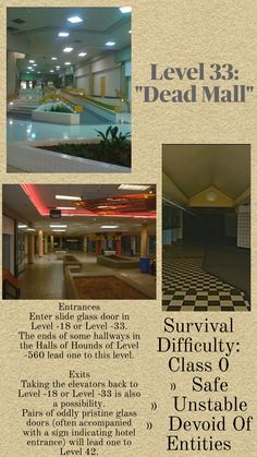 an advertisement for the level 3 dead mall with pictures of rooms and other things in it