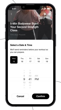 an iphone screen showing the workout schedule and how to set up your gym class on it