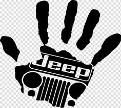 a jeep logo with the word jeep on it's front end and hand print