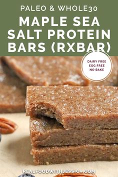 pale sea salt protein bars are stacked on top of each other