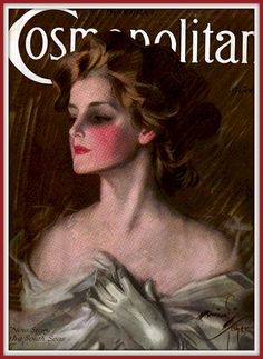 a painting of a woman in white dress on the cover of cosmolian magazine