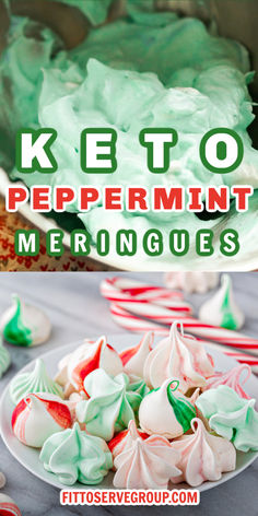 keto peppermint meringues on a plate with candy canes