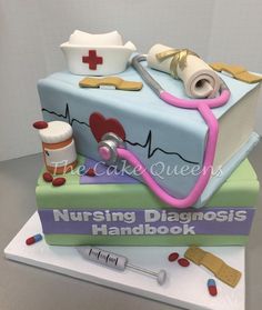 a cake made to look like a doctor's bag with medical supplies on top