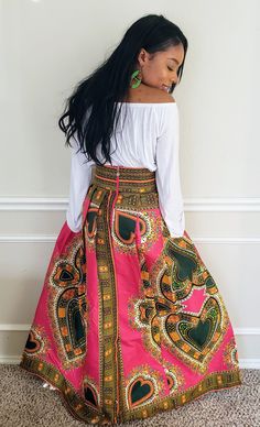 "*African Print Dashiki maxi skirt *Maxi length of 46 inches *3 inches thick waistband *Perfectly pleated waist *Two side pockets *Zipper closure at the back S I Z E C H A R T XS: Waist 25\" - 26\" S: Waist 28\" - 30\" M: Waist 31\"- 32\" L : Waist 33\" - 34\" XL: Waist 35\" - 36\" XXL: Waist 37\" - 39\" 3XL: Waist 40\" - 42\" 4XL Waist 43 - 46 PROCESSING TIME: 1 - 3 days Kindly note that due to variations in computer monitors, tablets, and/or mobile device settings, actual fabric colors may sli African Skirt, African Print Maxi Skirt, African Skirts, Ankara Skirt, Print Maxi Skirt, Skirt Maxi, Printed Maxi Skirts, Skirt Long, Skirt Fits