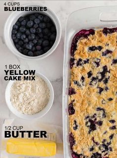 the ingredients for blueberry crumble cake are shown