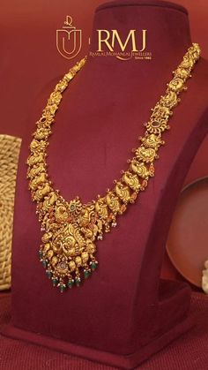 50grams Gold Haram Long, Haram Necklace Set Gold, Long Antique Necklace Gold, Gold Haram Designs With Grams, Long Gold Haram Designs Indian, 5 Grams Gold Necklace, 50 Grams Gold Haram Designs, Nakshi Haram Designs, Long Chain Necklace Gold Indian