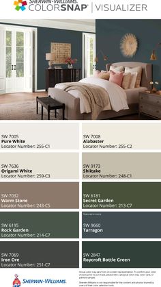 the color scheme for this bedroom is neutral and green, while the other colors are brown