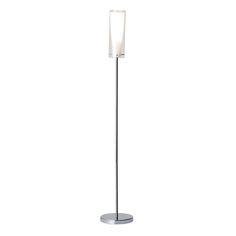 a floor lamp that is on top of a metal stand with a white light in the middle