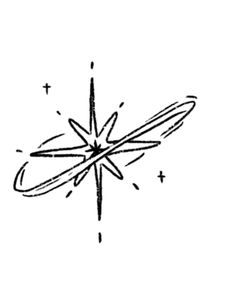 a black and white drawing of a star with an arrow in it's center