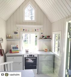 a small kitchen with white walls and floors