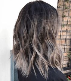 How To Bayalage Hair, Ash Balayage, Silver Ombre Hair, Silver Hair Highlights, Natural Brown Hair, Inverted Long Bob, Rambut Brunette, Ash Brown Hair, Silver Hair Color