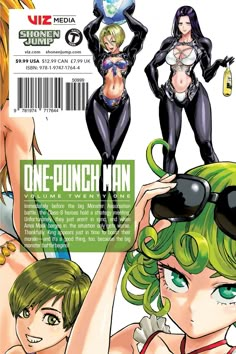 the cover to one punch man, featuring two women in bikinis and green hair