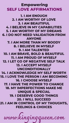 a purple poster with the words self love affirmations