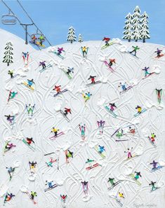 a painting of skiers skiing down a ski slope