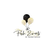 the logo for posh events by amanda wessom, with balloons floating in the air