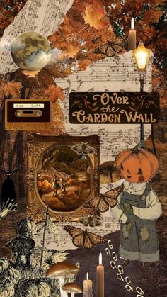 a collage with an image of a pumpkin and some other things in the background