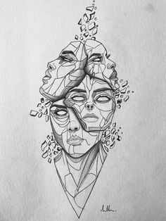 a pencil drawing of a woman's face with music notes coming out of her head