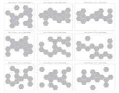 six different hexagonals are shown in gray and white