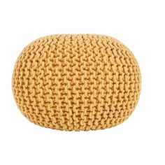 a round knitted ottoman cushion on a white background with clipping for text or image