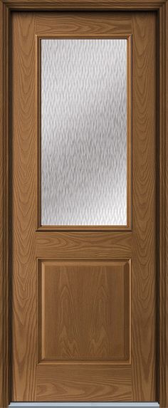 a wooden door with frosted glass on it