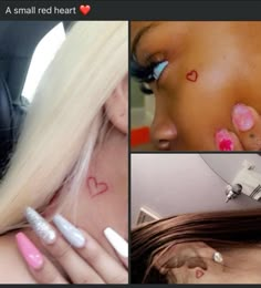 four different pictures with hearts on them and one woman's face in the middle